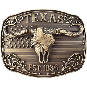 Cowboy Belt Buckle for Men Women Vintage Rodeo Texas Map 1836 Longhorn bull West